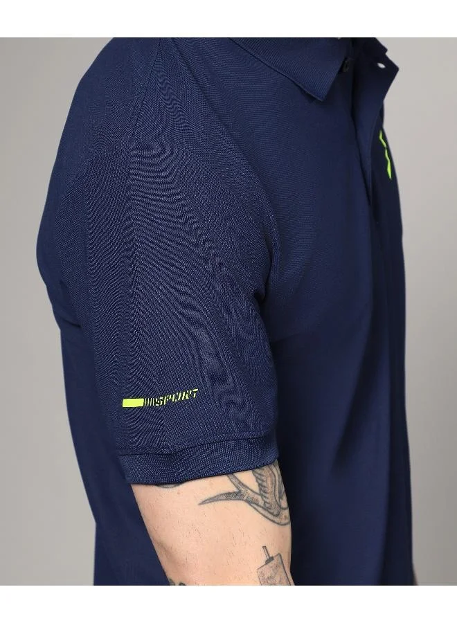 Campus Sutra  Men's Navy Blue Solid Polo Activewear T-Shirt for Men | Best Price UAE