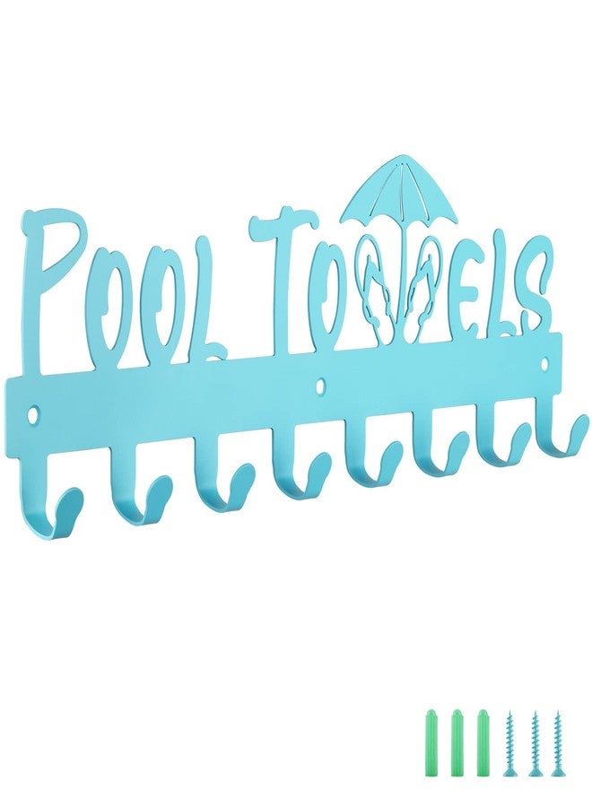 IBosins Pool Towel Rack with 8 Hooks, Towel Holder Wall Mounted for Outdoor or Bathroom, Towel Hanger for Hanging Bathrobes, Towels, Clothes - Perfect Pool Area Outside Sign and Decor (Blue) - Image 1
