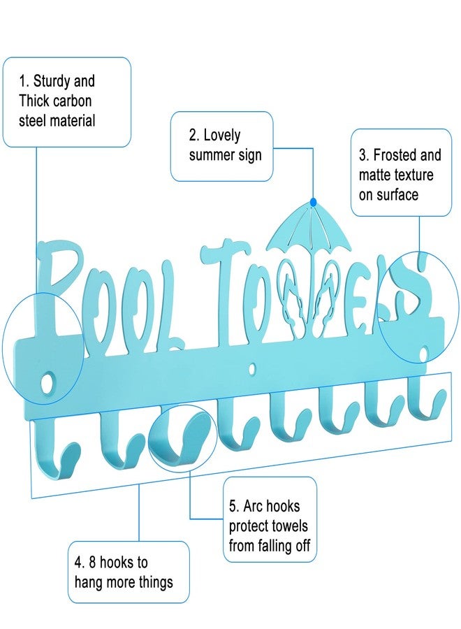 IBosins Pool Towel Rack with 8 Hooks, Towel Holder Wall Mounted for Outdoor or Bathroom, Towel Hanger for Hanging Bathrobes, Towels, Clothes - Perfect Pool Area Outside Sign and Decor (Blue) - Image 3