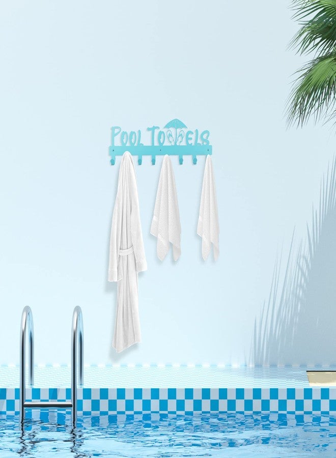 IBosins Pool Towel Rack with 8 Hooks, Towel Holder Wall Mounted for Outdoor or Bathroom, Towel Hanger for Hanging Bathrobes, Towels, Clothes - Perfect Pool Area Outside Sign and Decor (Blue) - Image 4