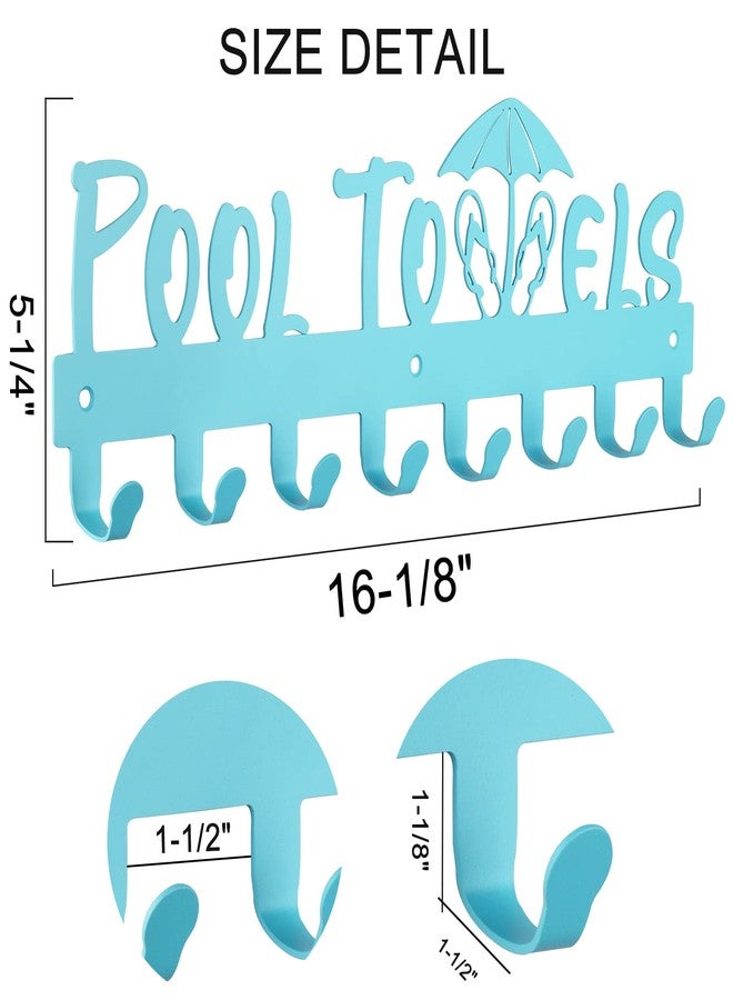 IBosins Pool Towel Rack with 8 Hooks, Towel Holder Wall Mounted for Outdoor or Bathroom, Towel Hanger for Hanging Bathrobes, Towels, Clothes - Perfect Pool Area Outside Sign and Decor (Blue) - Image 2