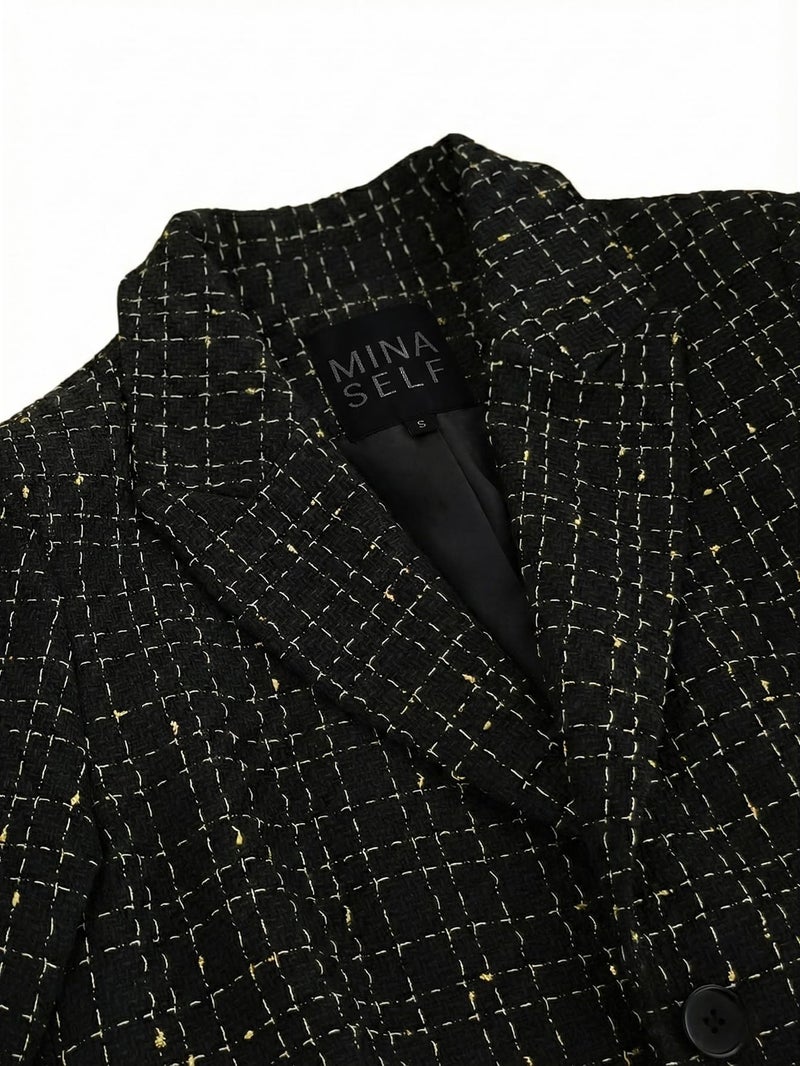 Mina Self Plaid Tweed Blazer Jacket for Women 2026 Fall Winter Black Houndstooth Oversized Boyfriend Womens Casual Business Professional Outfits Women's Work Party Office Attire HJG L - Image 5