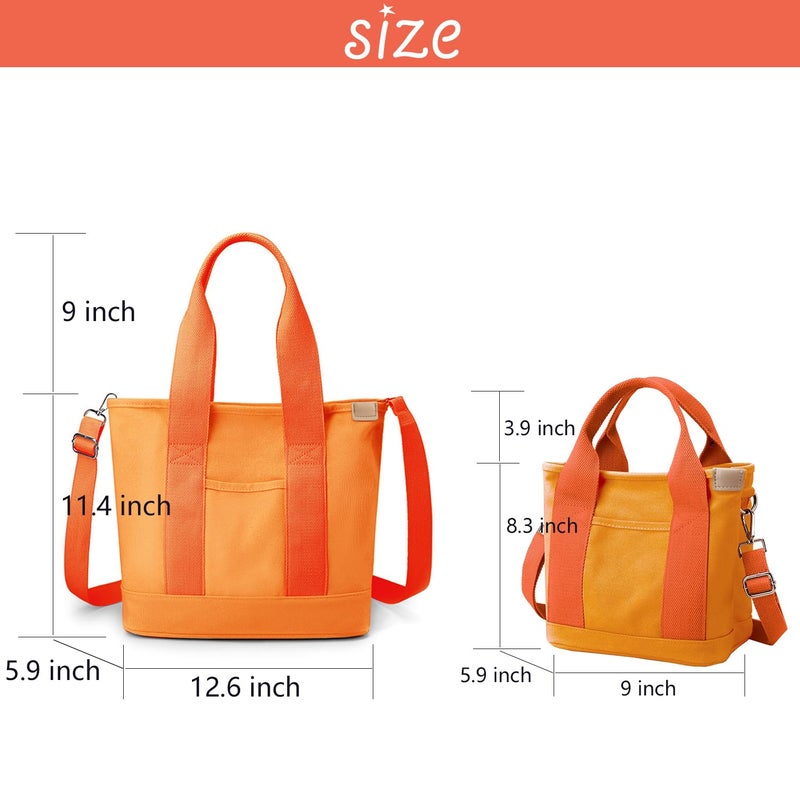 MINGRI Large Canvas Tote Bag, Orange, Waterproof, Zipper, 6 Pockets, Women's Tote Bag with Compartments, Crossbody Shoulder Bag for Work or Travel - Image 3
