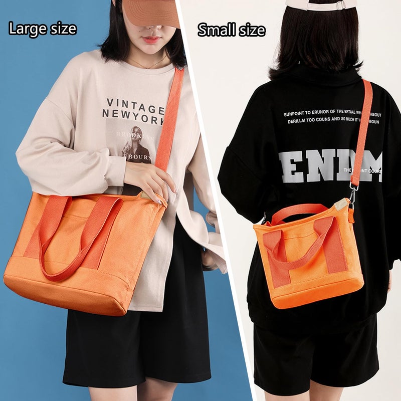 MINGRI Large Canvas Tote Bag, Orange, Waterproof, Zipper, 6 Pockets, Women's Tote Bag with Compartments, Crossbody Shoulder Bag for Work or Travel - Image 2