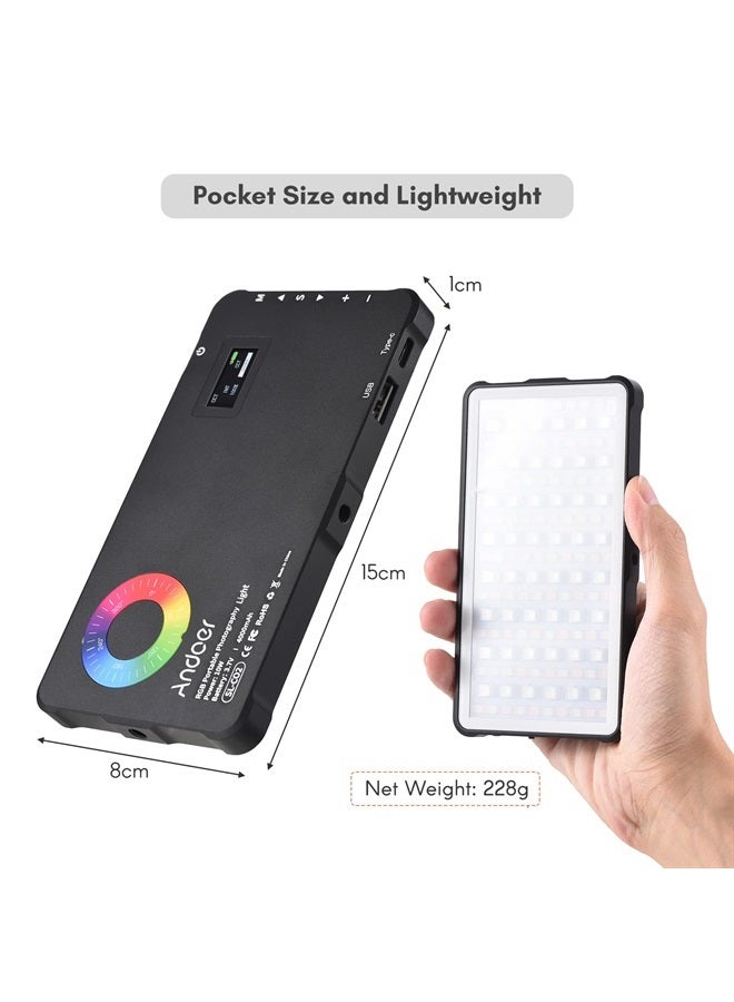 ANDOER Pocket RGB Video Light LED Fill Light Panel 2500K-9000K Dimmable 24 Lighting Effects CRI95+ Built-in Battery with Cold Shoe Adapter for Vlog Live Streaming Video Conference Lighting Photography - Image 2