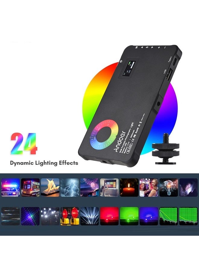 ANDOER Pocket RGB Video Light LED Fill Light Panel 2500K-9000K Dimmable 24 Lighting Effects CRI95+ Built-in Battery with Cold Shoe Adapter for Vlog Live Streaming Video Conference Lighting Photography - Image 5
