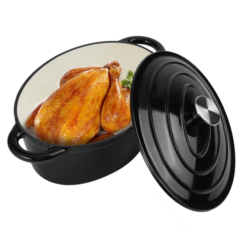 Kerilyn 45 Quart Enameled Oval Dutch Oven Pot with Lid and Dual Handles Cast Iron Dutch Oven for Cooking Bread Baking Nonstick Enamel Coated Cookware Black