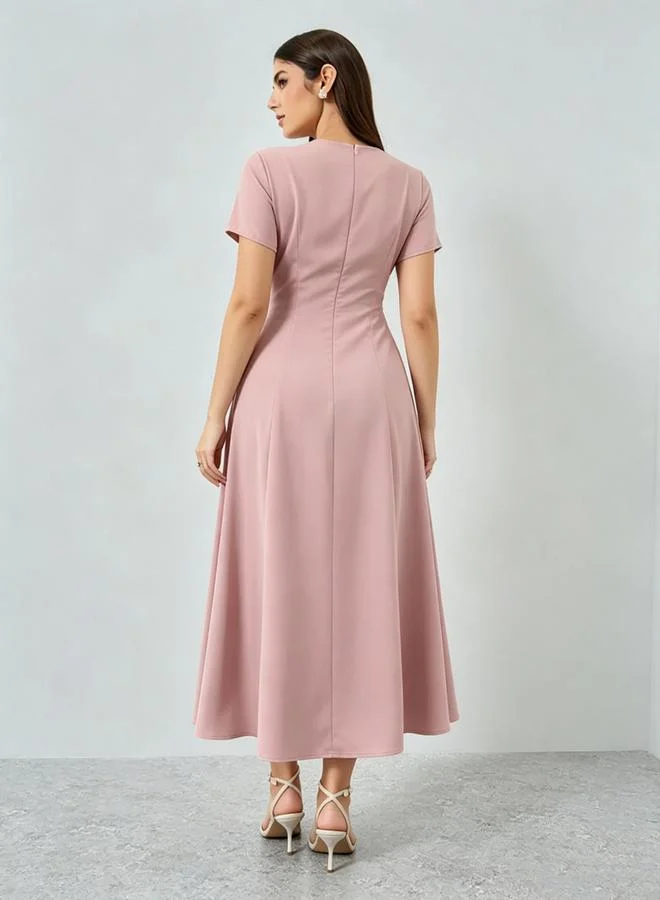 ستايلي Pink Bow Detail A-Line Midi Dress
