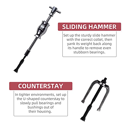 Alltooetools أداة استخراج المحامل الداخلية من Alltooetools 16 قطعة مع مجموعة أدوات إزالة بمطرقة منزلقة - Image 3