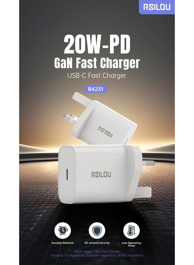 RSILOU R4231 - 20W Type-C Fast Charging Wall Charger | Smart Power Adapter for All Mobile Phones | Compact & Safe Design (Cable Not Included) - Image 3