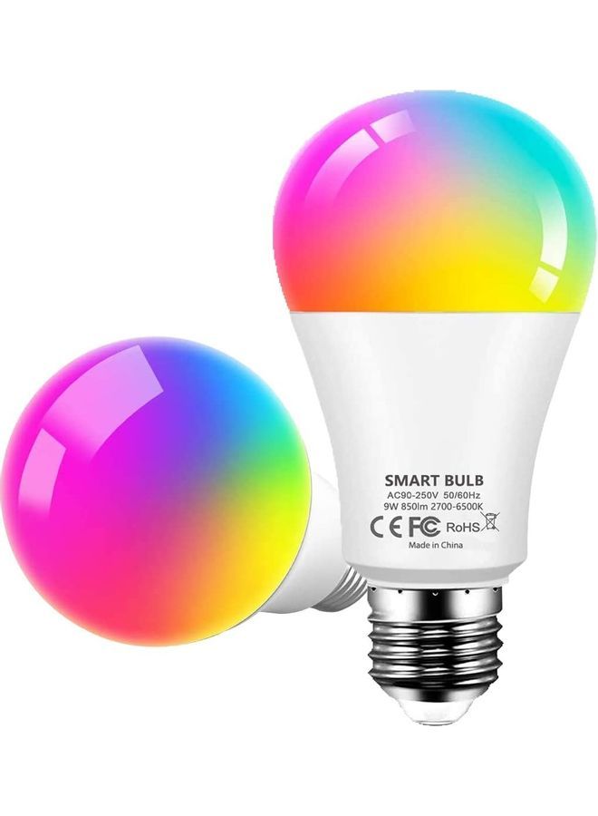 NIBEMINENT 2-Piece Colour Changing Wi-Fi LED Smart Bulb Multicolour - Image 1