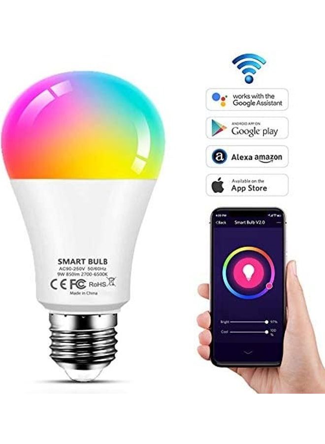 NIBEMINENT 2-Piece Colour Changing Wi-Fi LED Smart Bulb Multicolour - Image 2