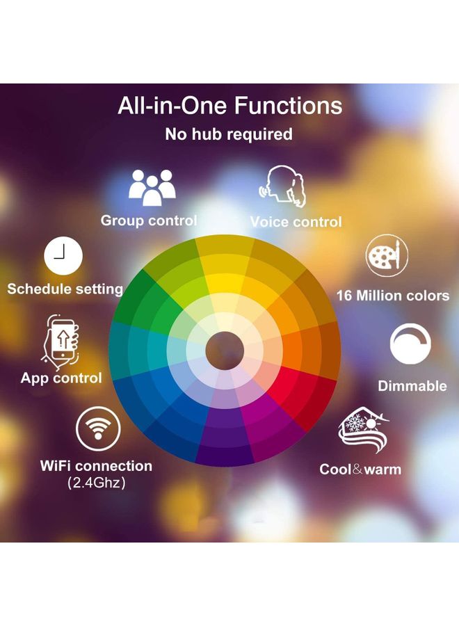 NIBEMINENT 2-Piece Colour Changing Wi-Fi LED Smart Bulb Multicolour - Image 3