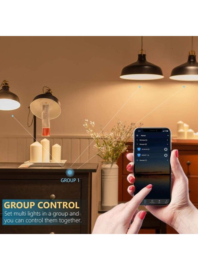 NIBEMINENT 2-Piece Colour Changing Wi-Fi LED Smart Bulb Multicolour - Image 4