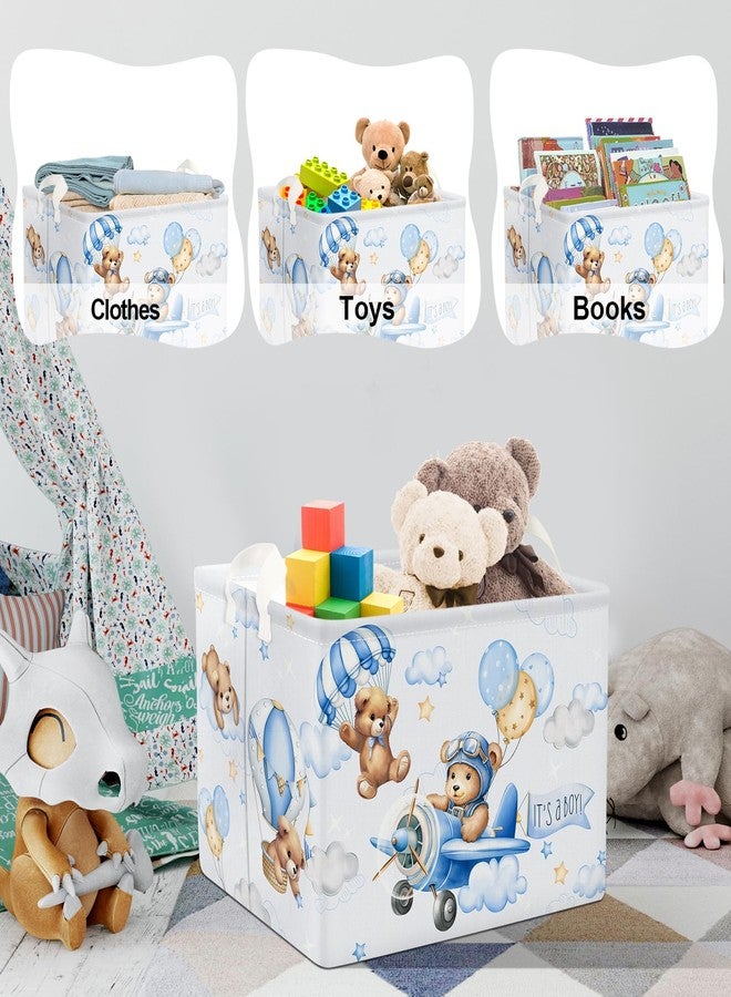 Clastyle 36L Large Blue Bear Pilot Hot Air Balloon Shelf Basket with Handle Collapsible Rectangle Toy Clothes Storage Basket for Kid Room Nursery, 40 * 30 * 30 cm - Image 5