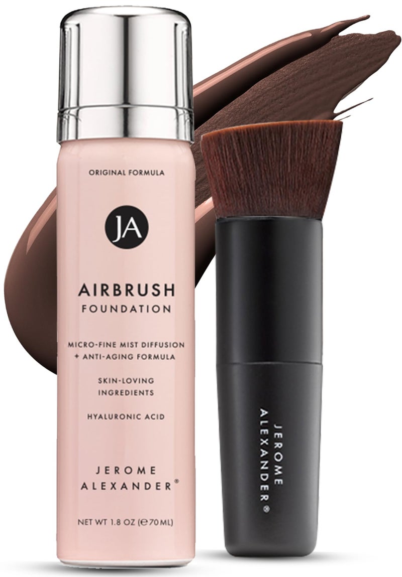 Jerome Alexander MagicMinerals AirBrush Foundation by Jerome Alexander â€“ 2pc Set with Airbrush Foundation and Kabuki Brush - Spray Makeup with Anti-aging Ingredients for Smooth Radiant Skin - Dark Espresso - Image 1
