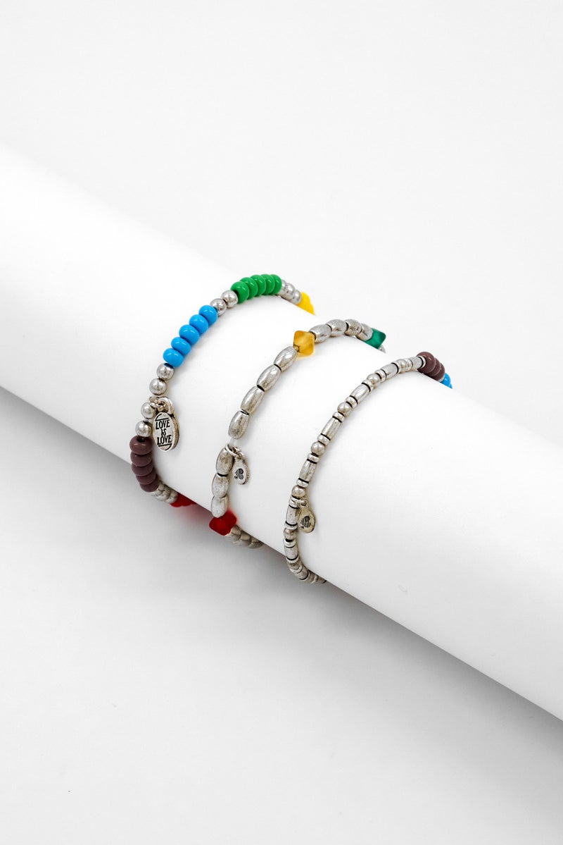 ALEX AND ANI Women 3 Pcs Love is Love Stretch Bracelet, Yellow - Image 2