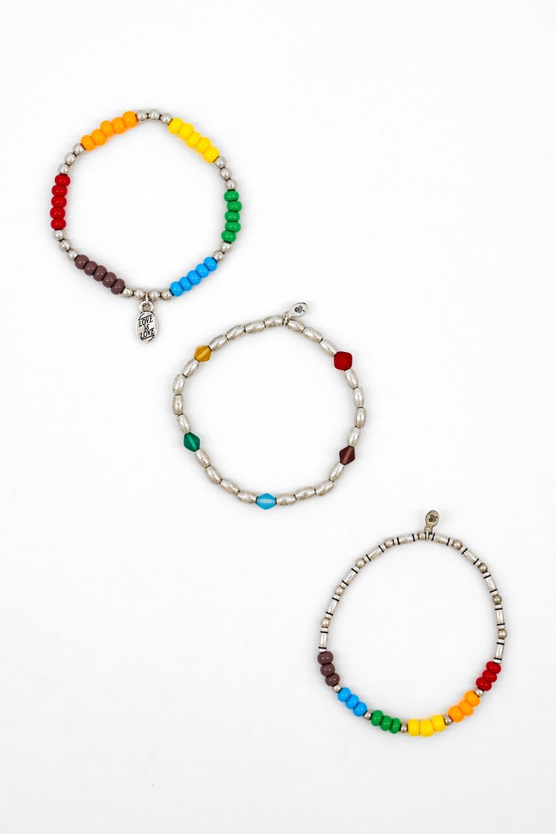 ALEX AND ANI Women 3 Pcs Love is Love Stretch Bracelet, Yellow - Image 3