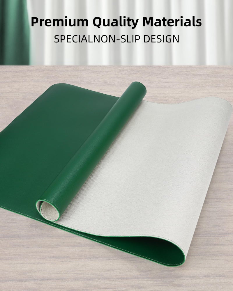 AFIING Leather Desk Pad Protector,Desk Mat,Large Mouse Pad, Non-Slip Desk Pad, Waterproof PU Leather Desk Blotter Mat, Desk Cover for Office and Home (Green, 36" x 17") - Image 2