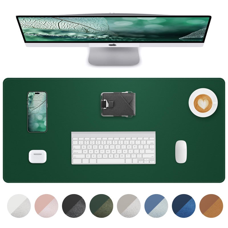AFIING Leather Desk Pad Protector,Desk Mat,Large Mouse Pad, Non-Slip Desk Pad, Waterproof PU Leather Desk Blotter Mat, Desk Cover for Office and Home (Green, 36" x 17") - Image 1