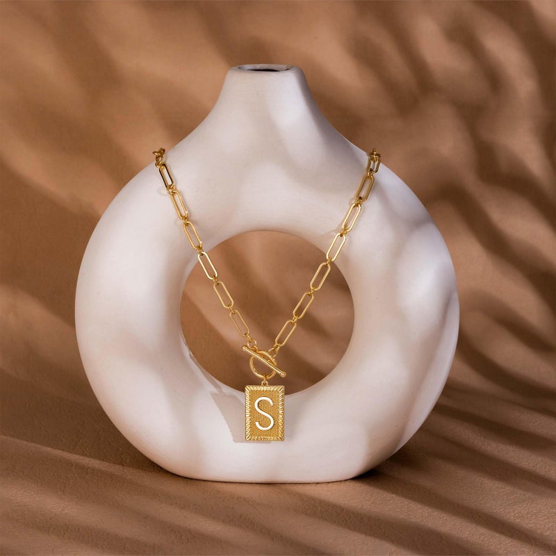 Robaice 14K Gold Plated Initial Letter Necklace for Women, Personalized Alphabet Pendant with Inspirational Engraving, Paperclip Chain Non-Tarnish Jewelry Gift for Her, Style S - Image 4