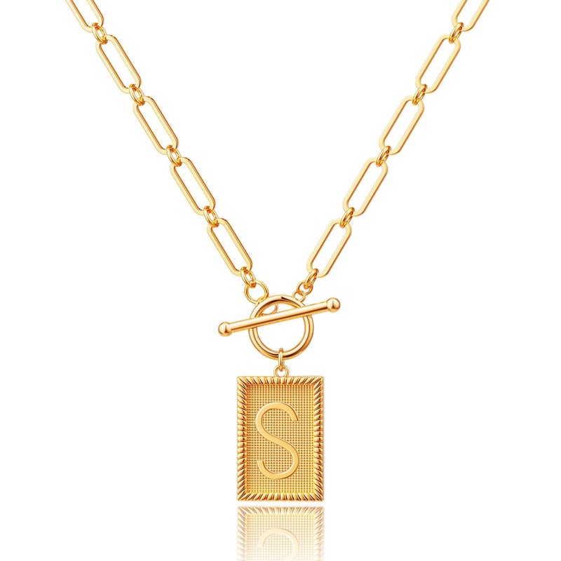 Robaice 14K Gold Plated Initial Letter Necklace for Women, Personalized Alphabet Pendant with Inspirational Engraving, Paperclip Chain Non-Tarnish Jewelry Gift for Her, Style S - Image 1