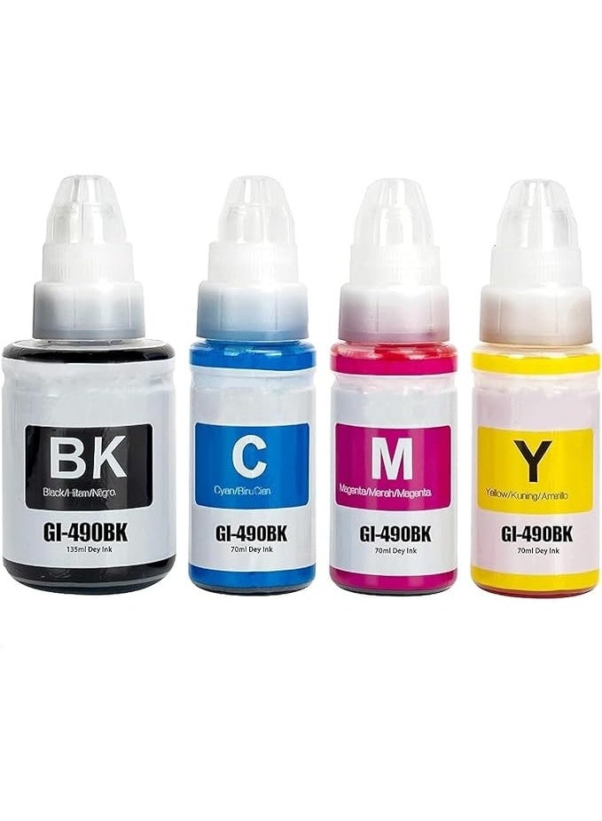 Terabyte 490 (4-Pack Black Cyan Magenta Yellow) Ink for GI 490 for PIXM G3400 G2400 G1400 G4400 G1411 G2411 G3411 G4411 G4410 G3410 (GI-490) - Image 1