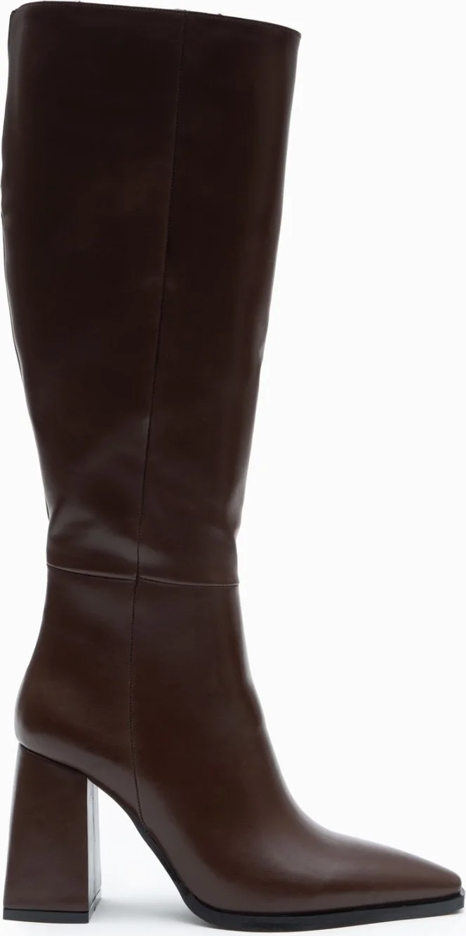 نيشانتاشي شوز Jules Coffee Matte Zipper Detail Heeled Women's Boots