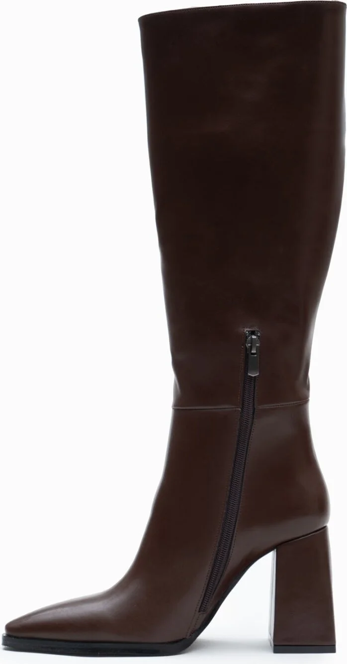 نيشانتاشي شوز Jules Coffee Matte Zipper Detail Heeled Women's Boots