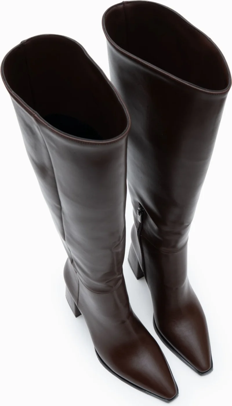 نيشانتاشي شوز Jules Coffee Matte Zipper Detail Heeled Women's Boots