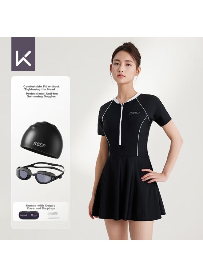 كيب Keep Women's One-piece Swimsuit Dress Professional Plus Size Spa Swimwear 599 Black Three-piece Set L - Image 1