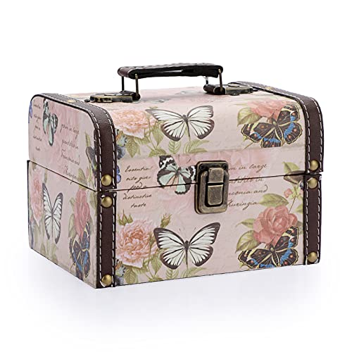 ELLDOO Butterfly Treasure Chest Box, Wooden + PU Leather Storage Decorative Box for Jewelry Trinkets, Keepsakes box for Girls Women Gifts - Image 1