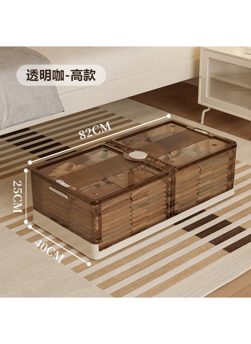 Generic - Folding bed bottom storage box household large capacity clothes under bed storage box drawer storage box with wheels Transparent Coffee-High-82*40*25 - Image 1