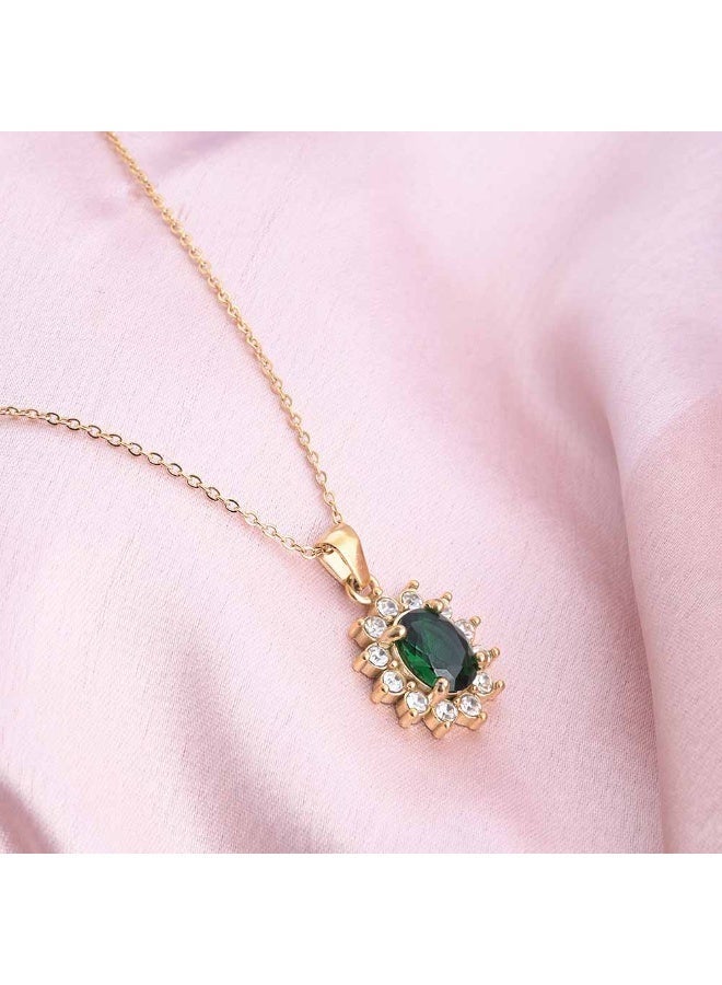 PALMONAS 18k Gold Tone Plated Green Sapphire and Diamond Halo Pendant
 for Women - Image 3