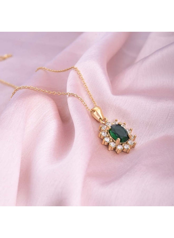 PALMONAS 18k Gold Tone Plated Green Sapphire and Diamond Halo Pendant
 for Women - Image 2