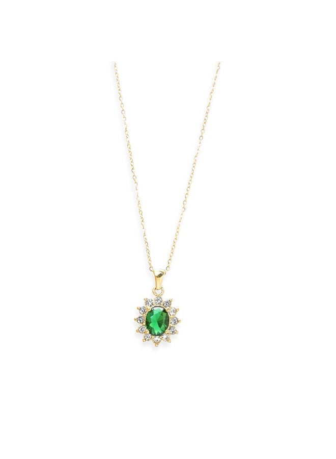 PALMONAS 18k Gold Tone Plated Green Sapphire and Diamond Halo Pendant
 for Women - Image 1