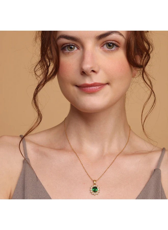 PALMONAS 18k Gold Tone Plated Green Sapphire and Diamond Halo Pendant
 for Women - Image 4