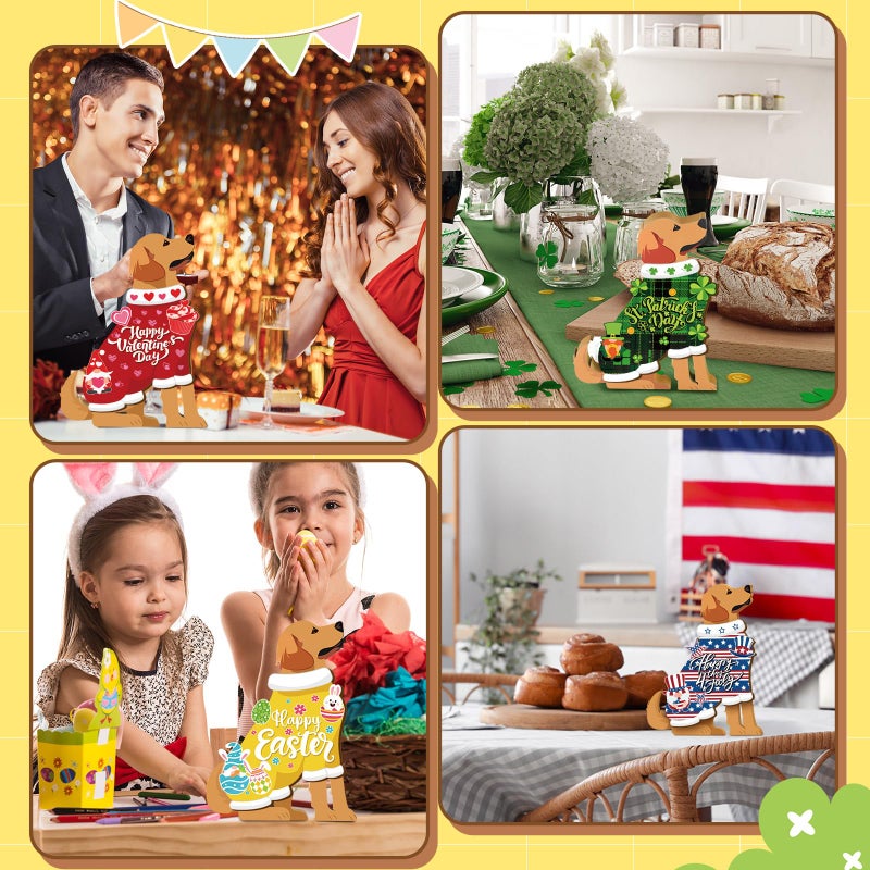 Barydat 16 Pcs Seasonal Dachshund Dog Sign for All Seasons Lovely Interchangeable Front Door Decoration, Wooden Rustic Holiday Door Winter Spring Wall Decor(Cute Dog) - Image 5