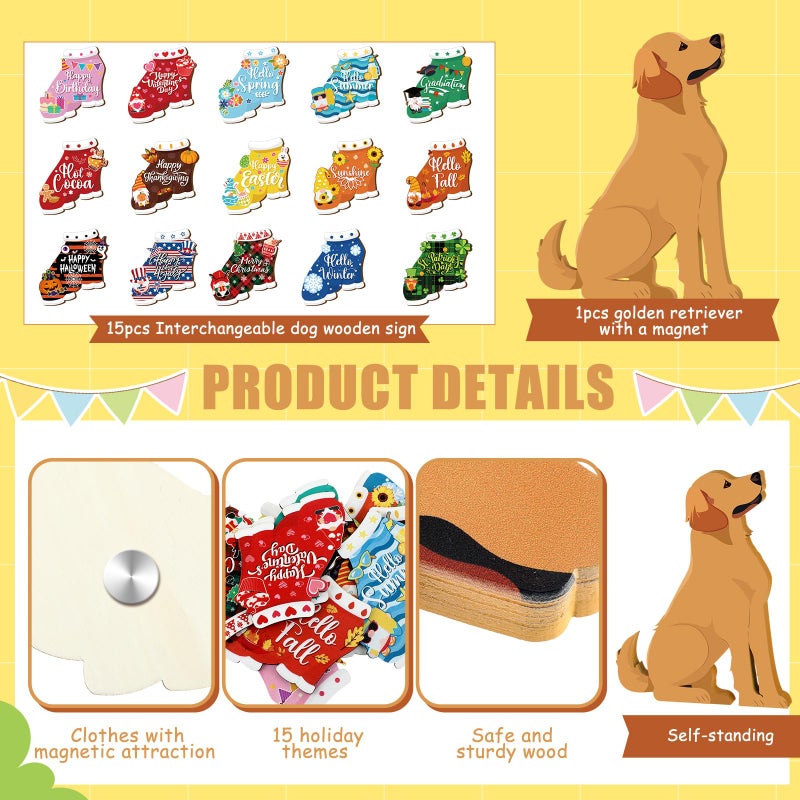 Barydat 16 Pcs Seasonal Dachshund Dog Sign for All Seasons Lovely Interchangeable Front Door Decoration, Wooden Rustic Holiday Door Winter Spring Wall Decor(Cute Dog) - Image 4