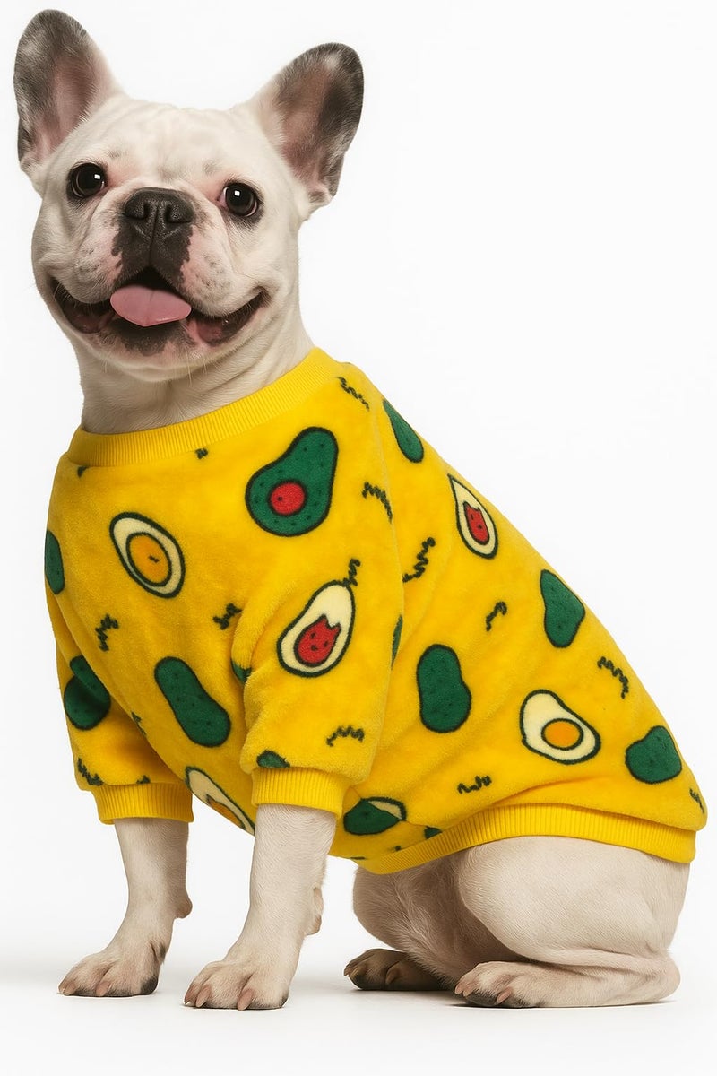 KUTKUT Dog Fleece Shirt, Soft Flannel Dog Sweatshirt Clothes For Medium Dogs, Avocado Pattern Winter Party Dress Up For French Bulldog, Pug, Etc. (Size: Xl, Chest: 60 Cm), Yellow,1 Count - Image 1