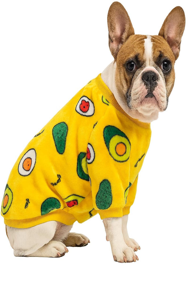 KUTKUT Dog Fleece Shirt, Soft Flannel Dog Sweatshirt Clothes For Medium Dogs, Avocado Pattern Winter Party Dress Up For French Bulldog, Pug, Etc. (Size: Xl, Chest: 60 Cm), Yellow,1 Count - Image 2