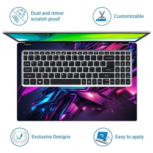Finearts Full Body Laptop Skin Upto 15.6 inch Sticker Compatible for Dell/HP/Lenovo/Acer/Sony All Laptop Size Upto 14 to 15.6 Inch - Abstract Game Background with Blue Pink Light - Image 4