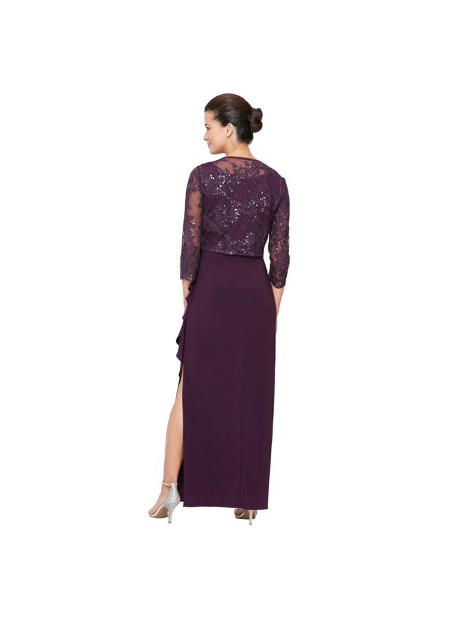 Alex Evenings Women's Empire Waist Bolero Jacket Dress (Petite and Regular Sizes), Eggplant Illusion, 18 - Image 3