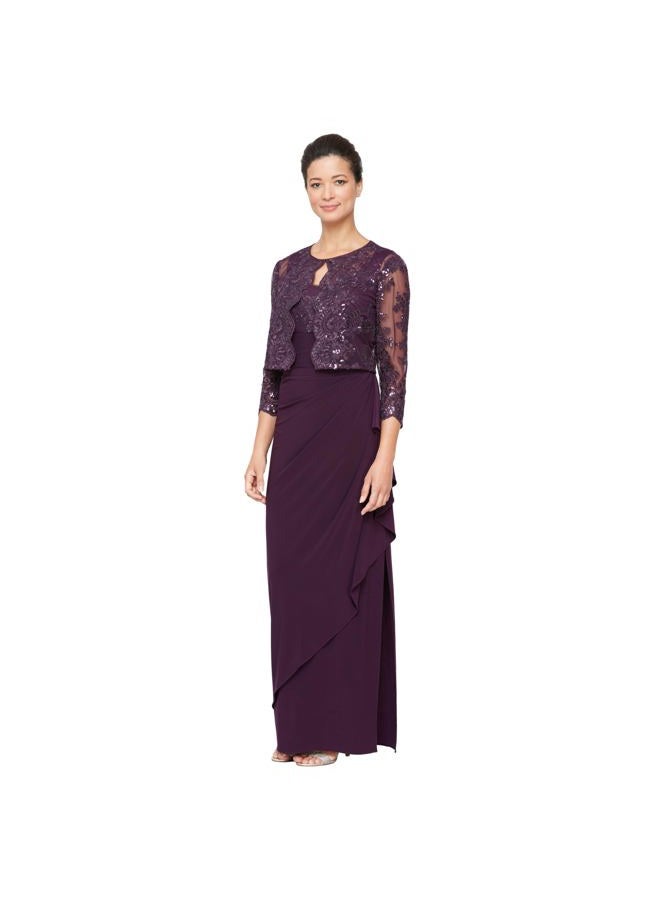 Alex Evenings Women's Empire Waist Bolero Jacket Dress (Petite and Regular Sizes), Eggplant Illusion, 18 - Image 1