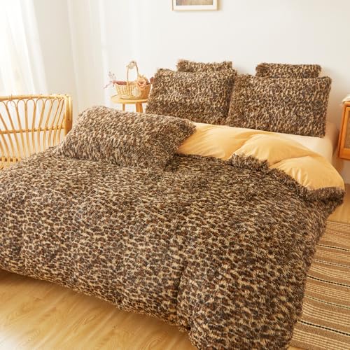 FOPPA Cheetah Print Fluffy Comforter Cover Set King- Ultra Soft Fuzzy Leopard Bedding Sets 3 Pieces (1 Duvet Cover + 2 Pillow case) Fluffy Bed Set (Cheetah, King) - Image 4