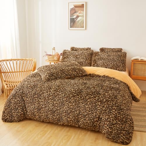 FOPPA Cheetah Print Fluffy Comforter Cover Set King- Ultra Soft Fuzzy Leopard Bedding Sets 3 Pieces (1 Duvet Cover + 2 Pillow case) Fluffy Bed Set (Cheetah, King) - Image 2
