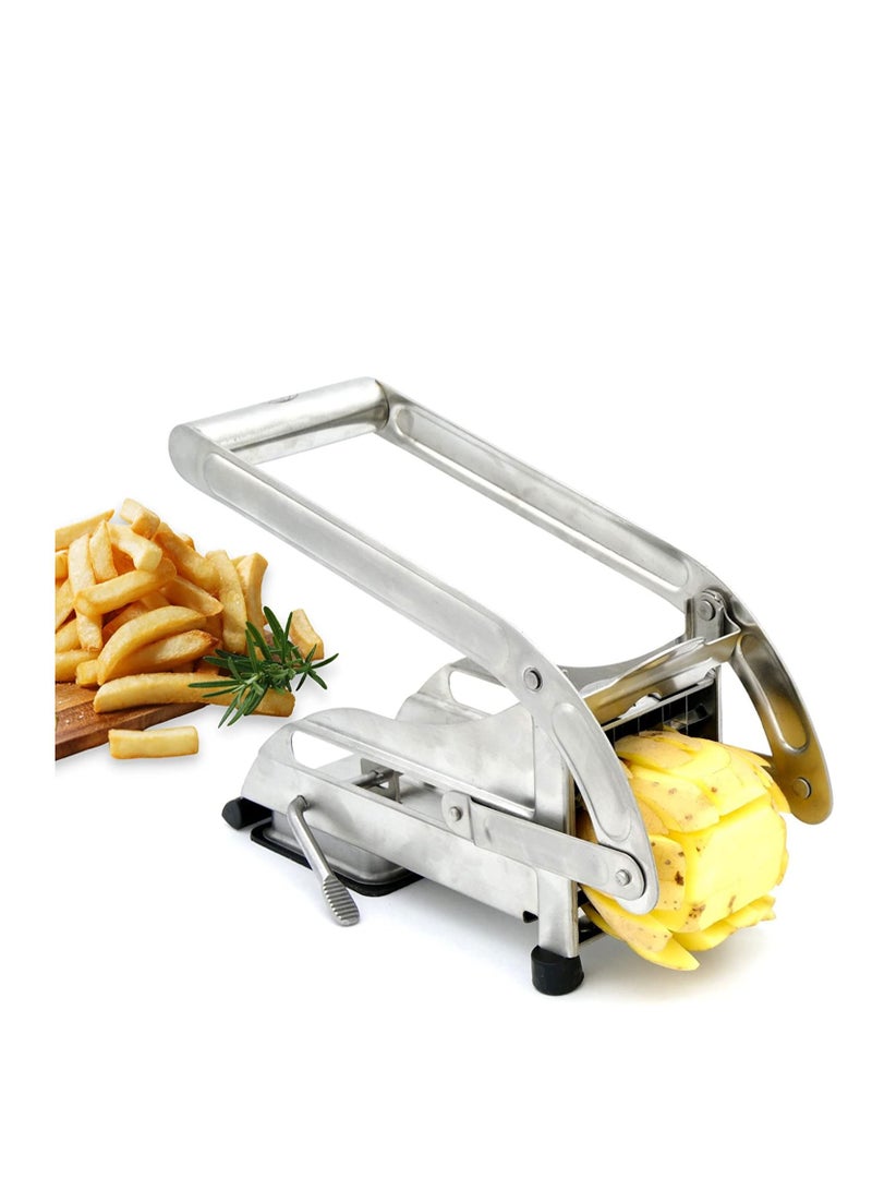 Stainless Steel French Fries Cutter Homemade Potatoes Chipper Slicer Adjustable Blades for Carrots Apples Cucumbers Onions Veg Sticks Silver - Image 1