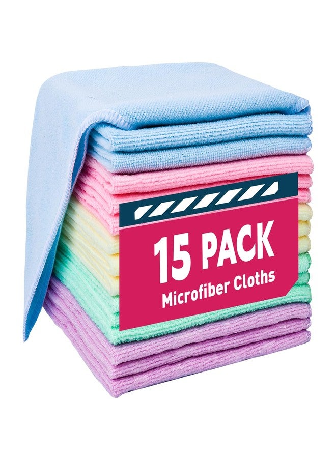TEAWOO Microfiber Cleaning Cloths-15 Pack, Cleaning Rags, Microfiber Towels for Cars, Home 5 Colors Assorted (12x12 inches - Image 1
