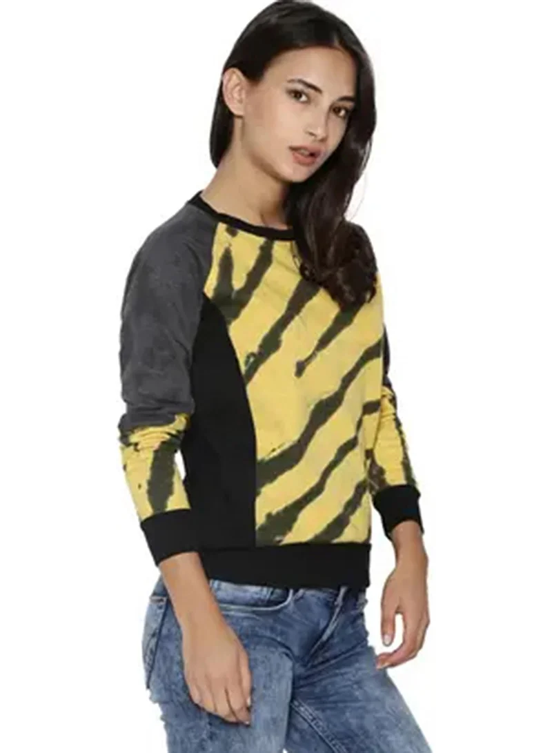 كامبوس سوترا بلوزة نسائية مخططة باللون الأصفر الليموني والرمادي الفحمي