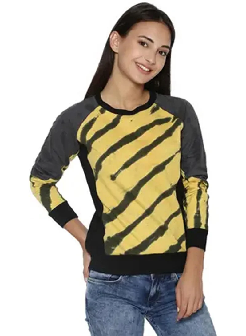 كامبوس سوترا بلوزة نسائية مخططة باللون الأصفر الليموني والرمادي الفحمي